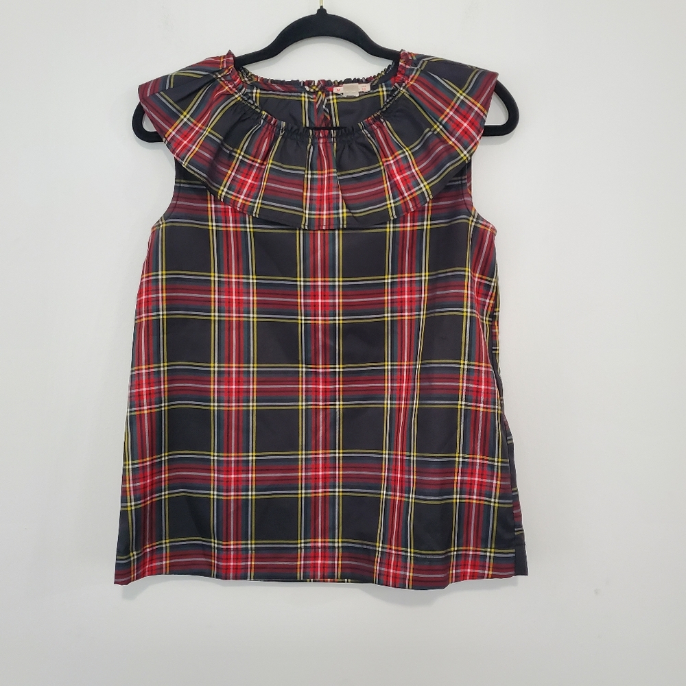 Crewcuts Girls Tartan plaid tank w/ruffle collar Holiday Festive Christmas Sz 16